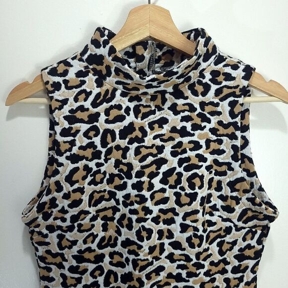 Lord & Taylor Design Lab Leopard Print Mock Neck Sheath Dress - Picture 2 of 10